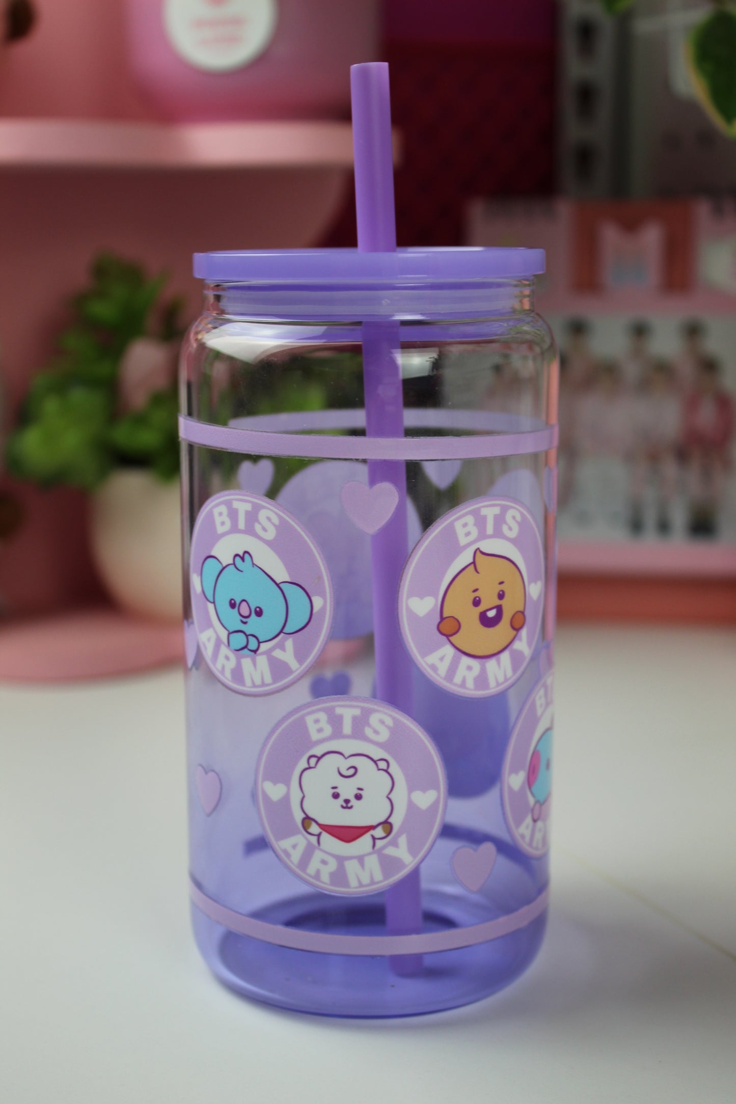 LMTD QTY NEW ADORABLE BT21 Purple glass Star bux style 16 oz BTS