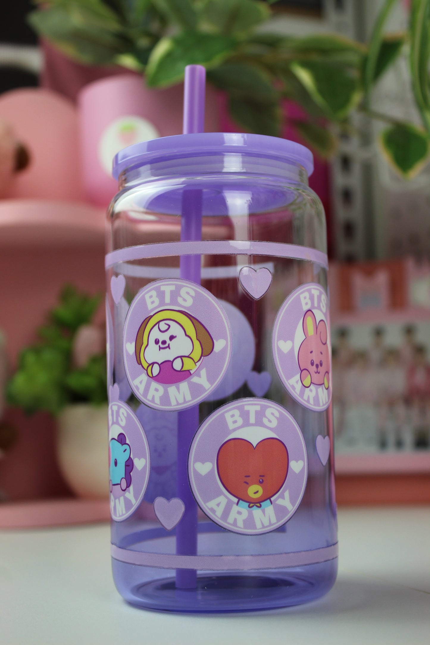 LMTD QTY NEW ADORABLE BT21 Purple glass Star bux style 16 oz BTS