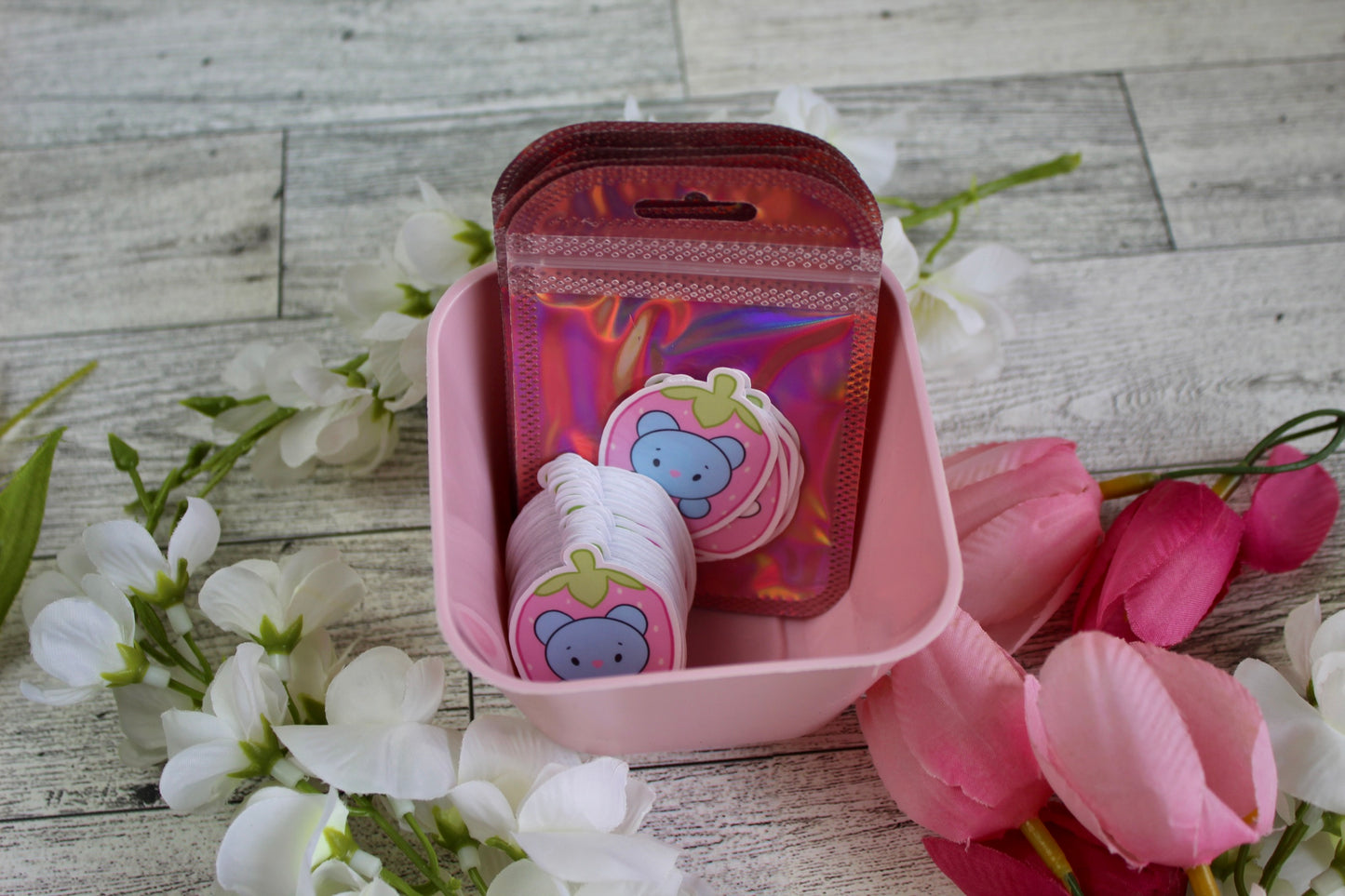 NEW!! Pink Strawberry Babies Collection BTS BT21 Inspired Holographic finish Stickers super cute