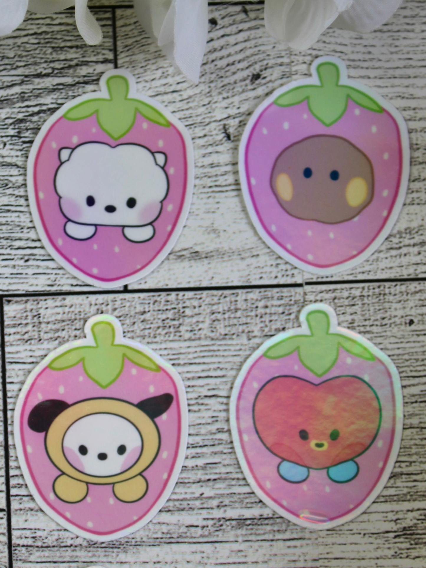 NEW!! Pink Strawberry Babies Collection BTS BT21 Inspired Holographic finish Stickers super cute