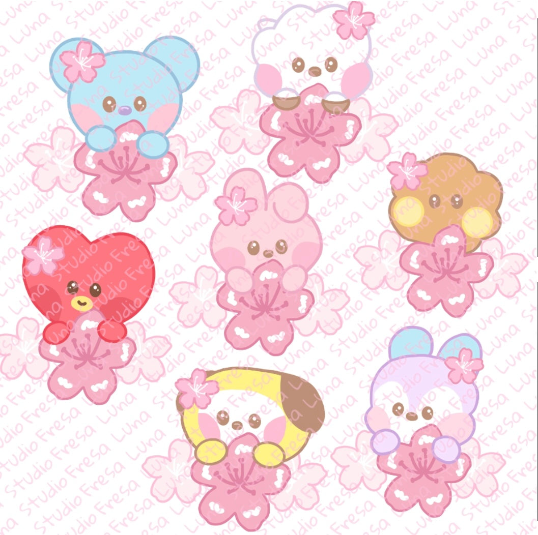 NEW!! Pink SAKURA Cherry Blossom Collection BTS BT21 Inspired Holographic finish Stickers