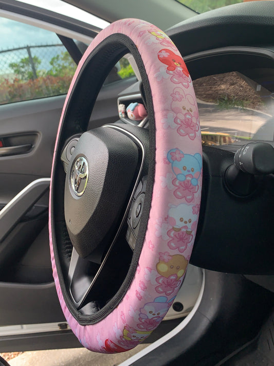 Cute BTS PINK CHERRY BLOSSOM Car Steering Wheel Cover Kpop Limited BT 21